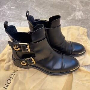Louis Vuitton Black Ankle Boots with Gold Accents